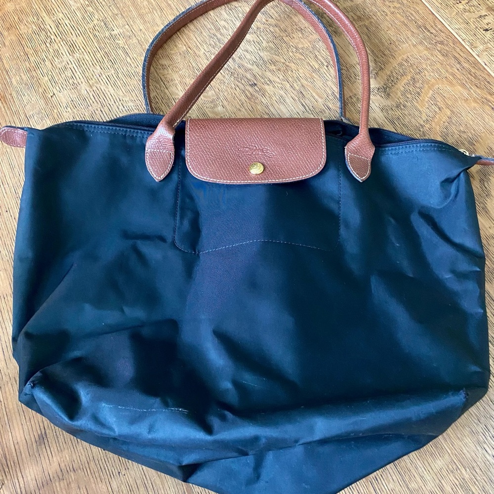 Longchamp Black and Brown Tote Bag with Signature Style
